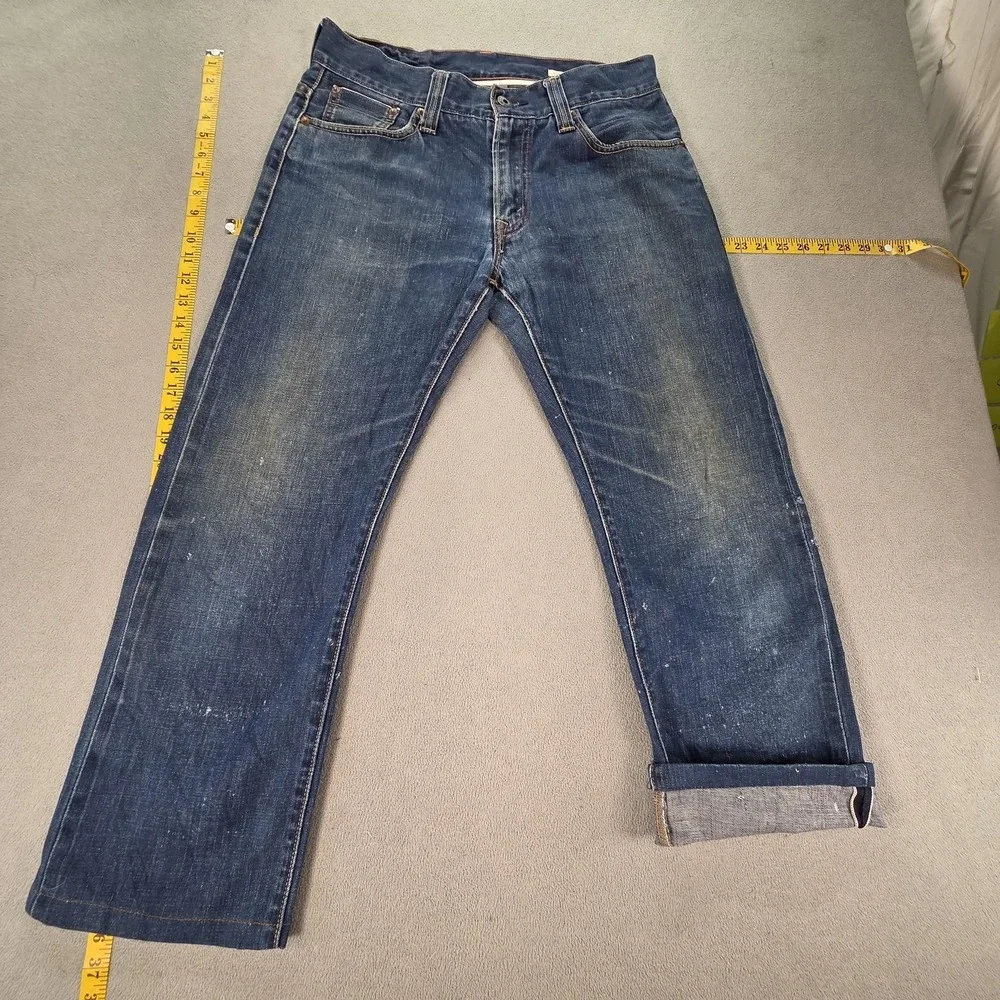 Levis Jeans Mens Selvedge Blue Med‎ Wash Straight Paint Splatter Fits 31x26